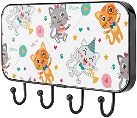 Cârlige Guerotkr pentru agățări, cârlige de perete adeziv, cârlige auto -adezive, model de pisici colorate perfecte