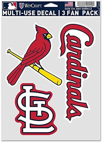 Wincraft MLB St. Louis Cardinals Decal multi utilizare Fan 3 Pack, culori echipa, O mărime