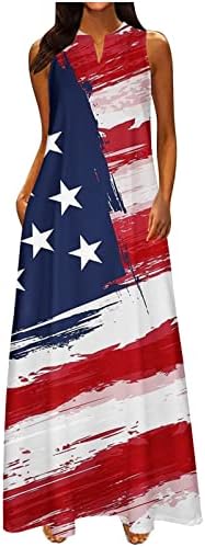HCJKDU Femei Independență Rochie American Flag imprimeu cu mâneci fără mâneci Sundress cu buzunar rochie patriotică pasională