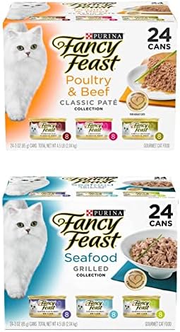 Purina Fancy Feast Grain Free Pate Wet Cat Food Variety Pack, colecție de păsări de curte și carne de vită și colecție de fructe