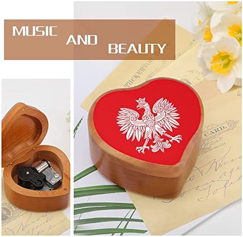 Polonia Eagle din lemn cu cutie de muzică cutii de inimă cutii muzicale cutii din lemn vintage pentru cadou