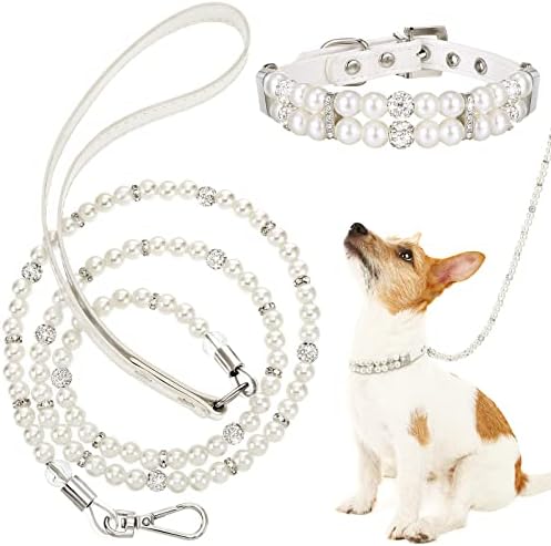 2 bucăți pentru câine artificial gulere de perle artificiale set 2 rânduri perle Colier pentru animale de companie și din piele
