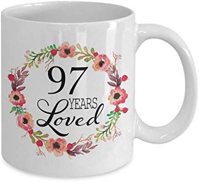 Cadouri de aniversare 97 pentru femei - cadou pentru femei de 97 de ani - 97 de ani iubiți din 1923 - cana de cafea albă pentru
