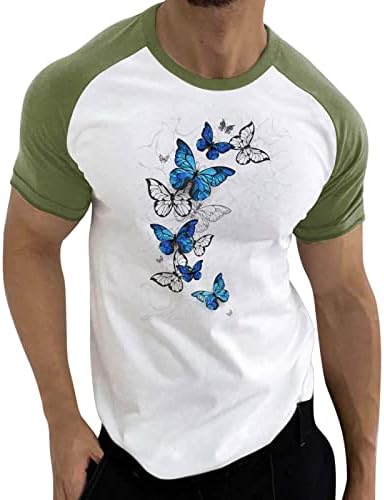 XXBR Tricouri pentru bărbați cu mânecă scurtă de vară, bloc de culori patchwork fluture imprimeu rotund tricou rotund tops