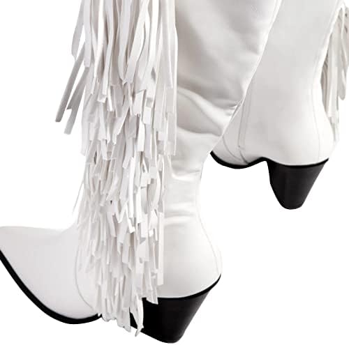 Cizme de cowboy pentru femei largi de vițel cowgirl moda modernă cizme din piele occidentală, cu un vârf de genunchi, pantofi înalte cu fermoar cu fermoar cizme de vițel cu franjuri cu franjuri