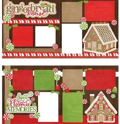 Două machete tipărite - Gingerbread House & Sweet Christmas Memories - 2-2 Page 12x12 și 2 Duplicat 6 x6 Bonus machete pe hârtie specializată de 80lb - Kit de potrivire original exclusiv - Miss Kate Cuttables