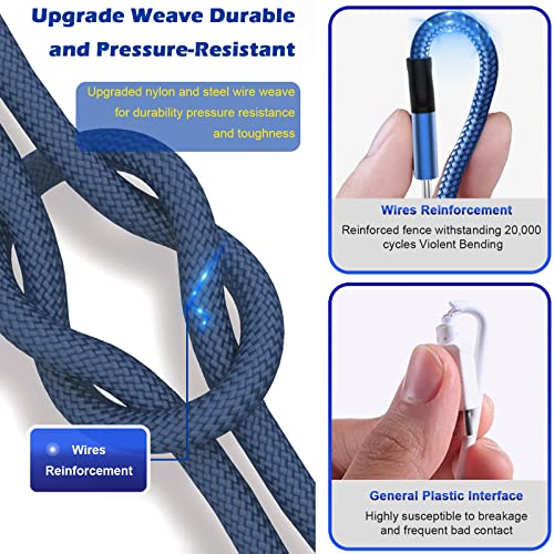 Cablu de încărcare multiplă, 4ft 3 în 1 cablu de încărcare multiplă, 3a de încărcare rapidă nylon împletit multiplu cordon USB cu conectori de port tip C, micro USB pentru telefoane mobile și mai mult albastru, 2 pachet
