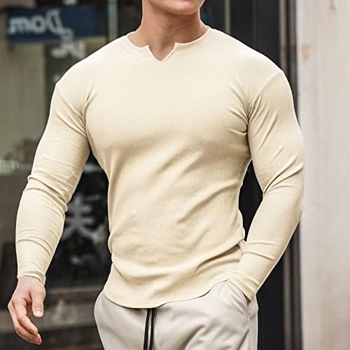 Tricouri pentru bărbați tricotați tricouri sportive mușchi subțire potrivite elastic henley v gât tops atletic gimnastică antrenament